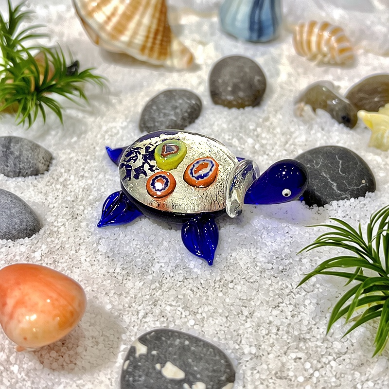 Marine Aquarium Europe - 手作りミニガラス製カメの置物、可愛い銀箔の海洋動物オーナメント、家のデスクトップ、水槽、部屋、テーブルの装飾アクセサリー