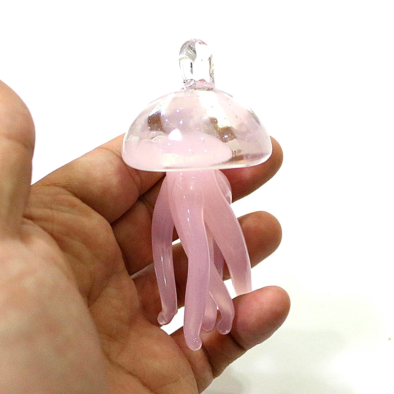 Marine Life Aquariums - ピンククラゲガラスペンダントかわいい海洋動物魅力装飾品家庭用部屋窓水族館屋外庭園吊り海洋生物装飾補給品アクセサリー