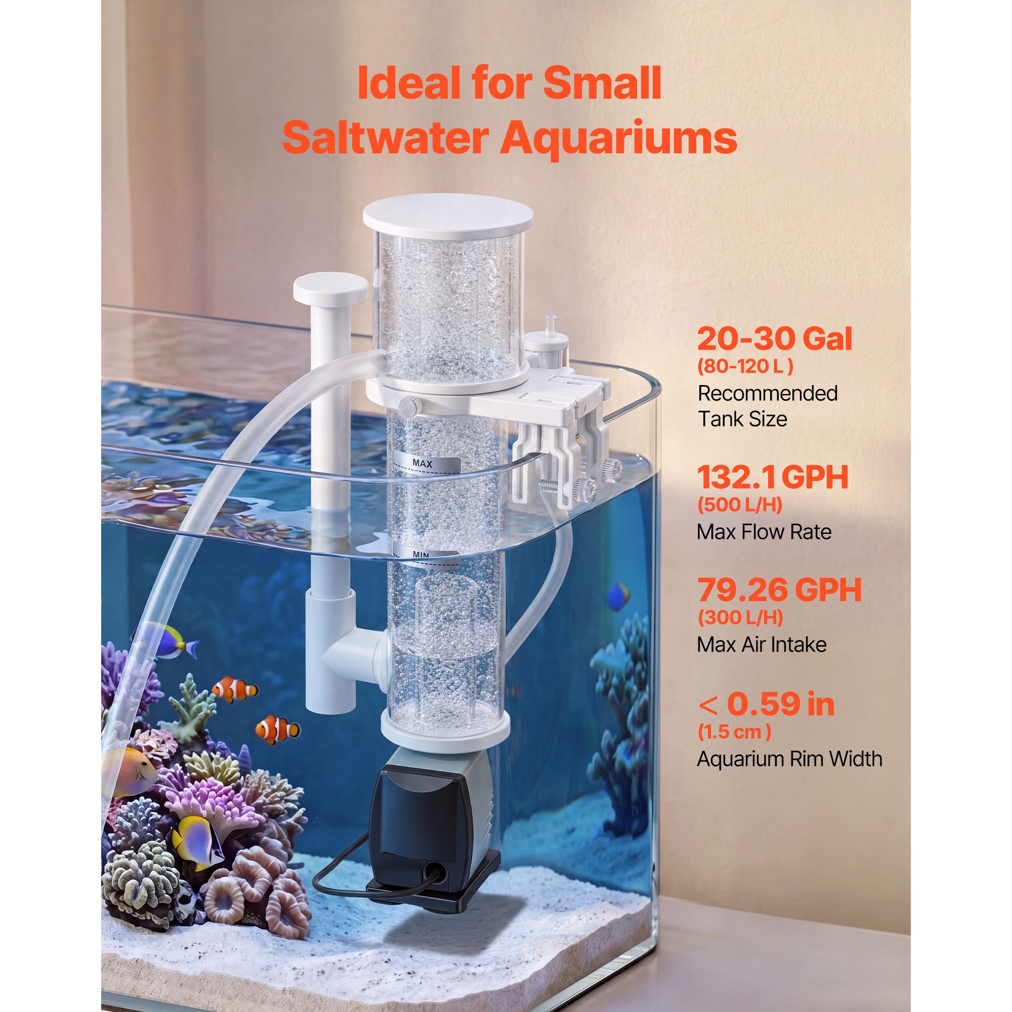 20～30ガロンの海水水槽用プロテインスキマー、DCポンプ付 - Protein Skimmer Hang On のレビューと価格